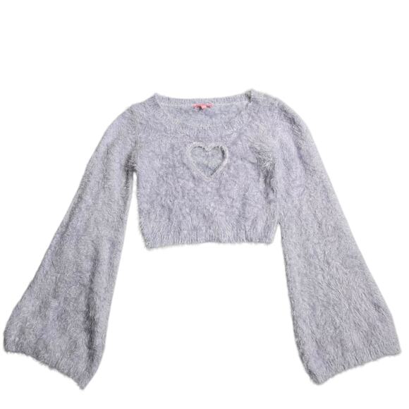 Sugar Thrillz Oh No Way Heart Cutout Purple Wpmen's Cropped Sweater Size: S - Picture 1 of 6